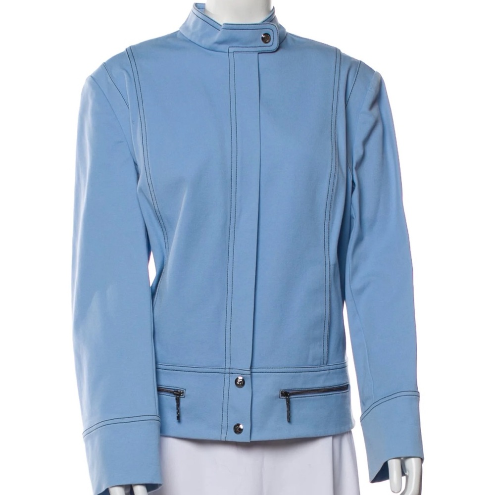 St. John Sport Carolina zip up mock collar cotton knit blue jacket sz M